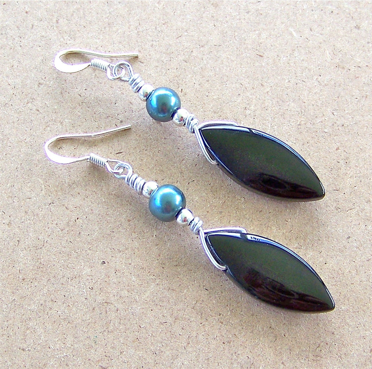 Black Onyx Goddess Drop Earrings .925 Sterling Silver
