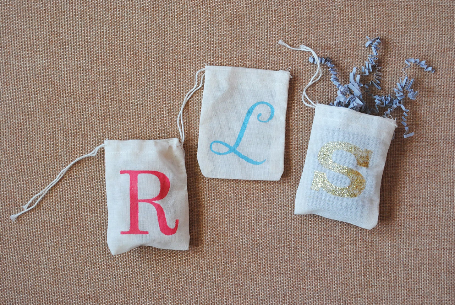 Initial Monogram Muslin Bags - Set of 5