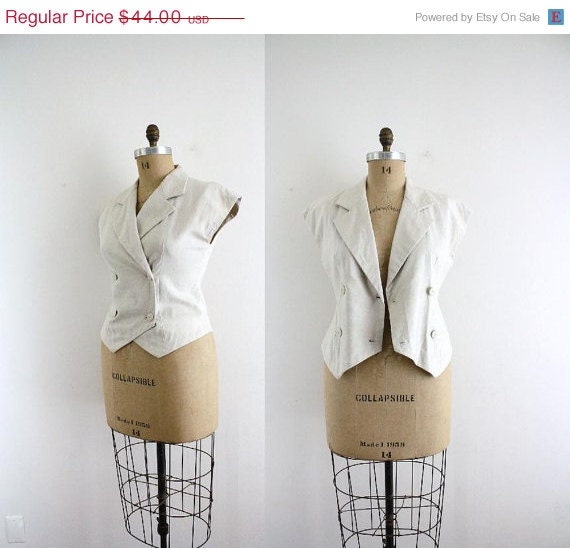 50% off Shop Closing Sale Vintage 90s Shirt Vest . Double Breasted . Natural Hue . Linen . Small - Medium