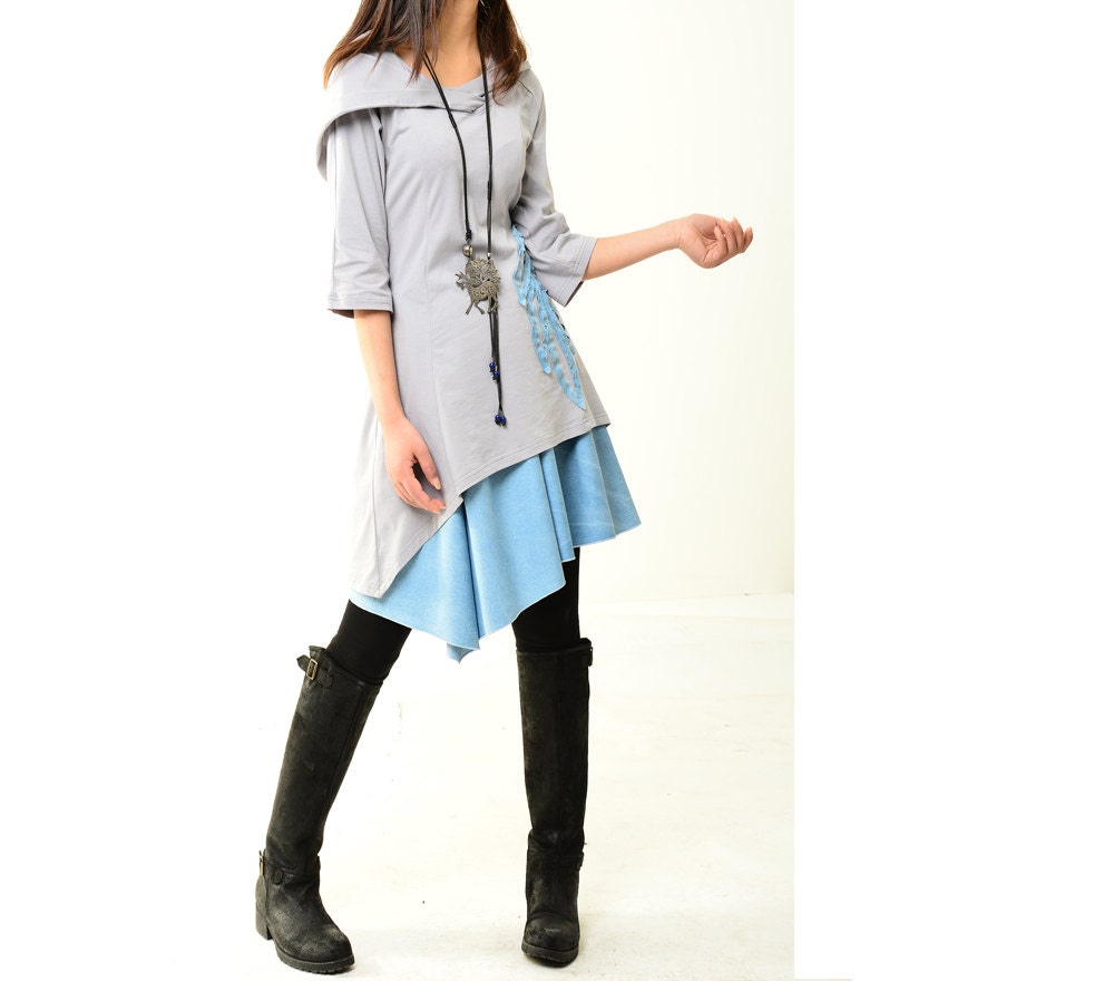 Blue Lotus 2-in-1 dress and skirt set (Q1209)