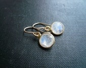 Tiny Moonstone Earrings in Gold Filled - Dainty Everyday Rainbow Moonstone and Gold Drop Circle Earrings