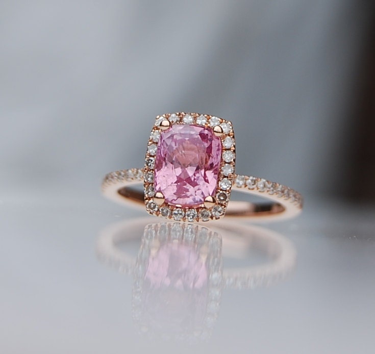 2.36ct cushion Peach Sapphire Champagne Sapphire 14k Rose Gold diamond ring engagement ring