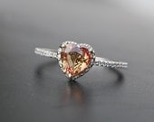 1.18ct Heart peach champagne color change sapphire white gold diamond ring engagement ring