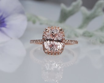 2.4ct Cushion ice peach champagne sapphire in 14k rose gold diamond ring engagement ring