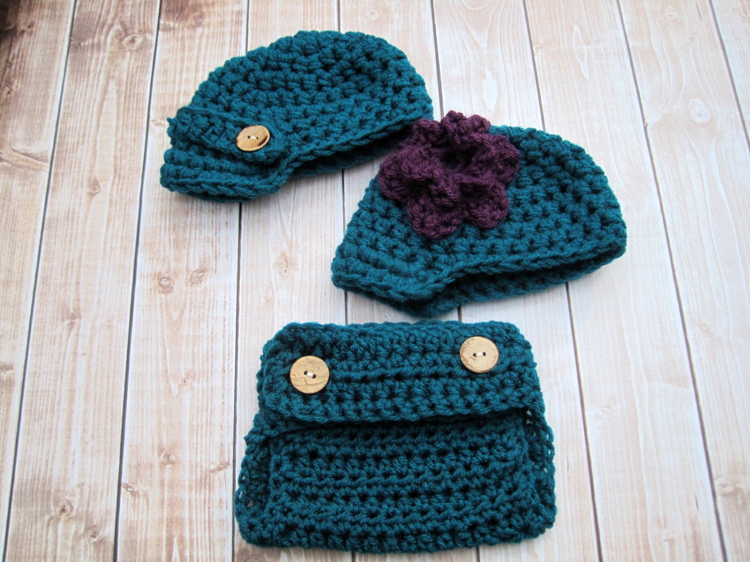 Photo Prop Package, Diaper Cover and Hat, Crochet Baby Hats, Baby Diaper Cover, Baby Newsboy Hat, Infant Hat, Newborn Hat, Teal