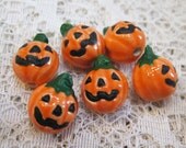 6 Tiny Peruvian Ceramic Jack-o-Lantern Pumpkin Beads 11mm