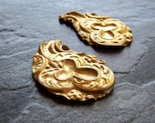Sale-See Store Announcement-Vintage Baroque/Rococo Deeply Etched Paisley Shaped Brass Stampings-Left & Right-Pair