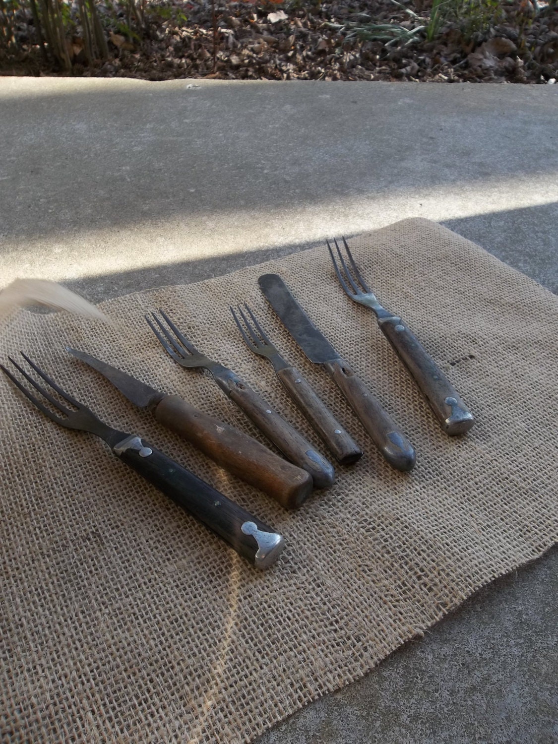 Primitive Forks Vintage Housewares Wooden Handle Forks Handmade Knives Rustic Farmhouse Kitchen Decor Rustic Cabin Decor Paring Knife