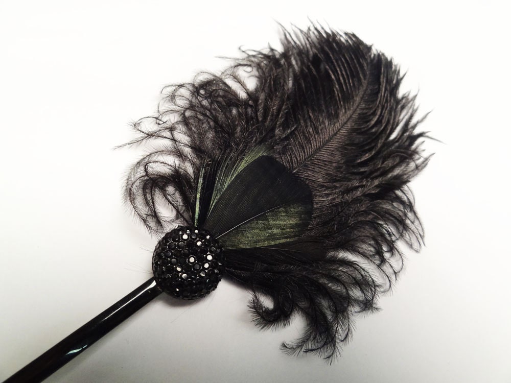 Black Feather Fascinator, Bobbie Pin, Hair Accessory, Retro, Unique Weddings, Bridesmaid, Prom, Formal, Batcakes Couture