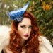 Gorgeous Hand Dyed Ombre Feather Fascinator, Sculpture, Feather Headpiece, vintage elements, Deep Blue, Purple,  Batcakes Couture