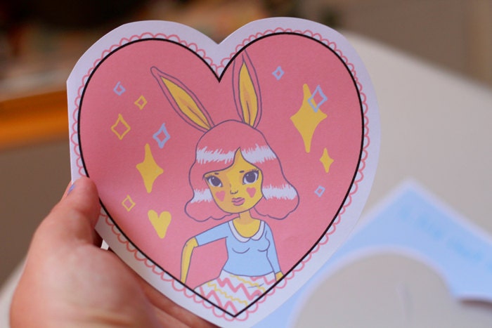 Heart-shaped Bunny Valentines Day Card - printable PDF file