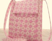 Cross Body Mini Messenger Bag Pink Brown Contemporary Dots