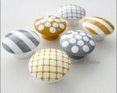 Hand Painted Knobs - Dresser Drawer - Gray - Yellow - Stripes - Polka Dots - Harlequin Stripes - Drawer Pulls