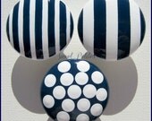 Hand Painted Knobs - Dresser Drawer - Nautical Stripes - Polka Dots - Classic Navy - White - Drawer Pulls