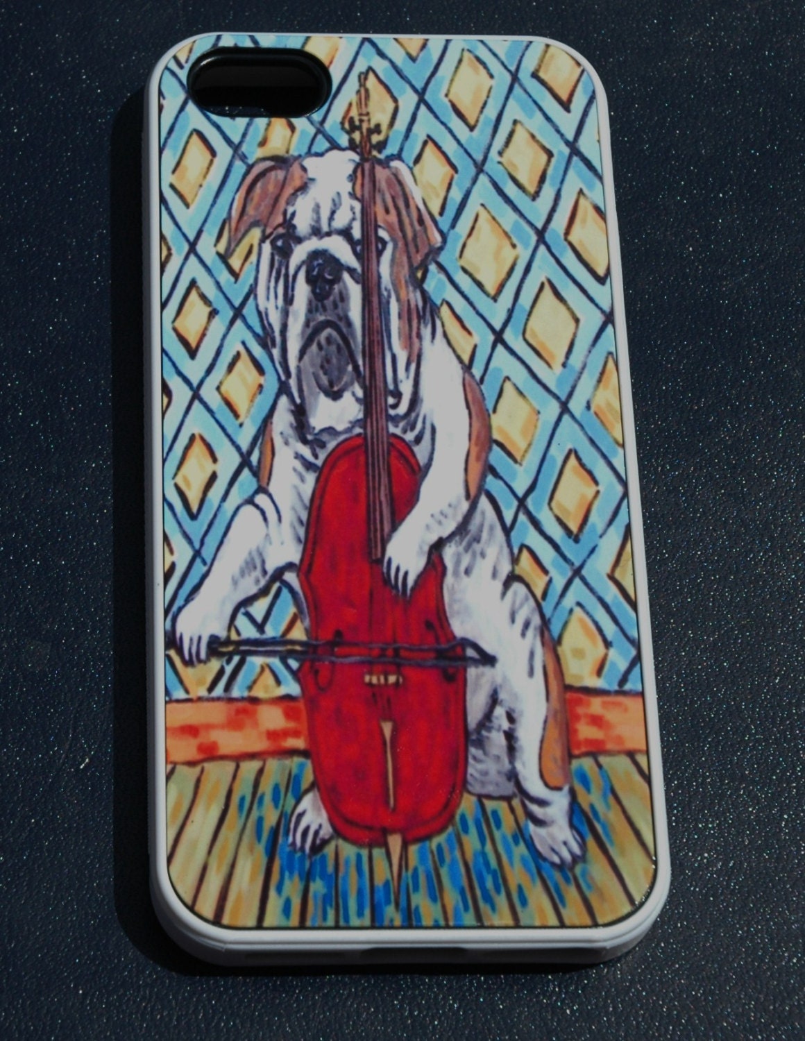 i phone 5 or i phone 4 / 4s case smooth BULLDOG dog art cello JSCHMETZ gift modern