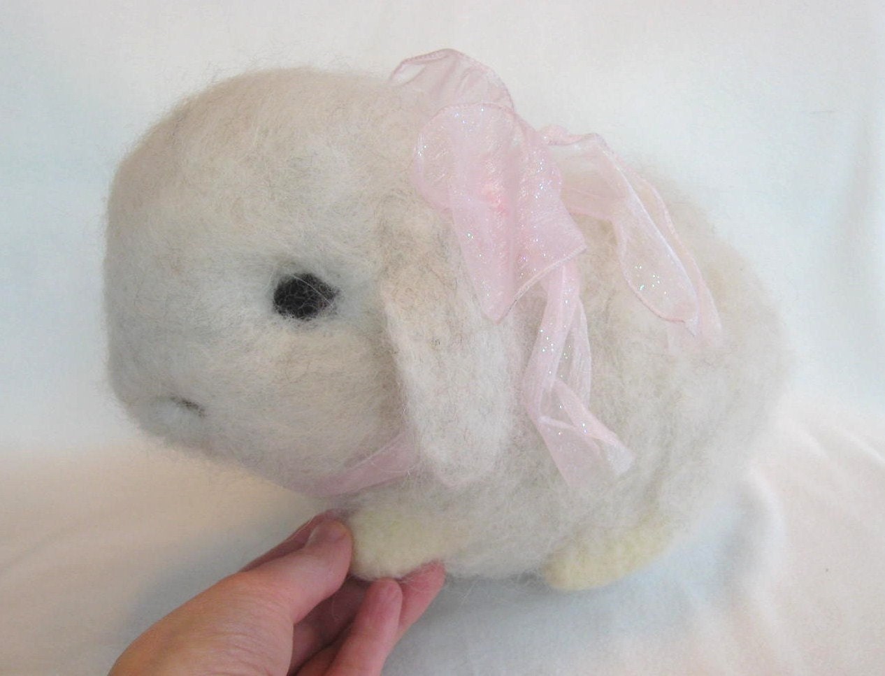 Flossy Life Sized Bunny White Rabbit Cute Felted Alpaca OOAK Artist Lovinclaydolls Easter Spring Gift Lovin Clay Dolls Lisa Haldeman