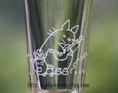 Totoro Rock Band Hand Engraved Fanart (16 oz.)  -- Heat Treated Pint glass --