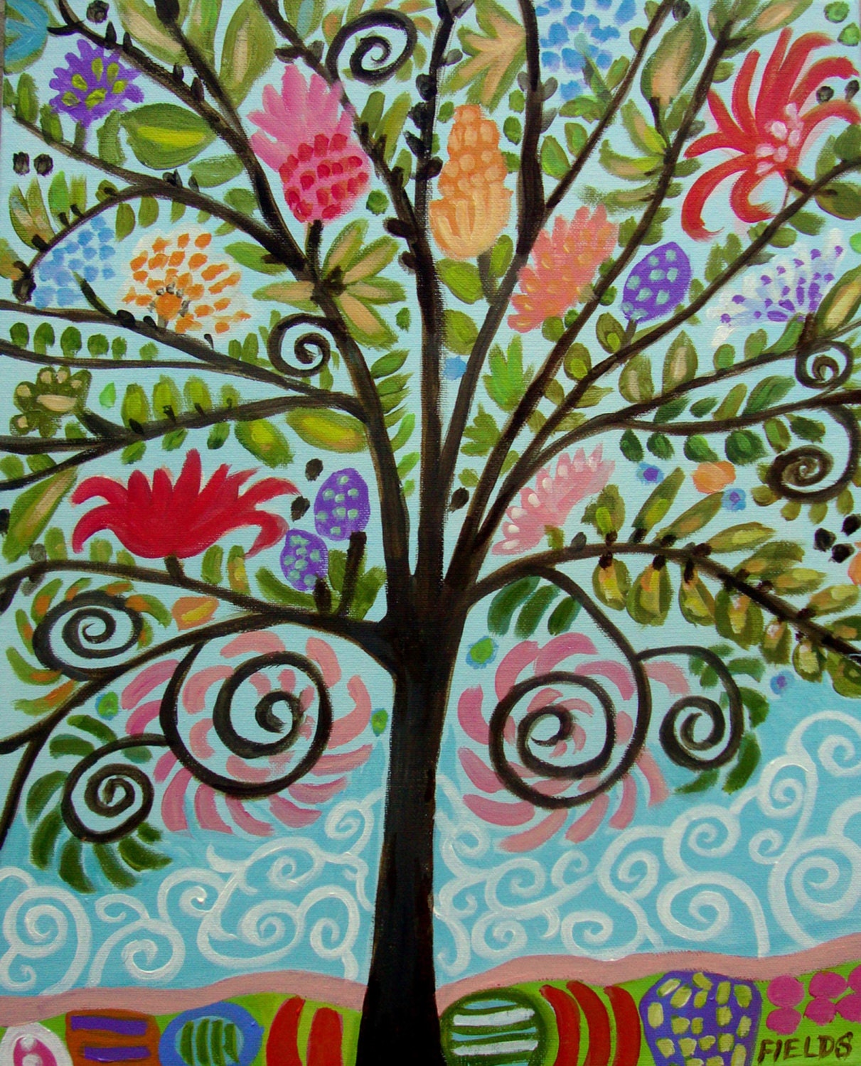 Original Tree of Life Painting 16 x 20 by Karen Fields