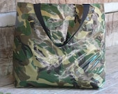 SALE Extra Large Reversible Lined Oilcloth Tote Bag Beach