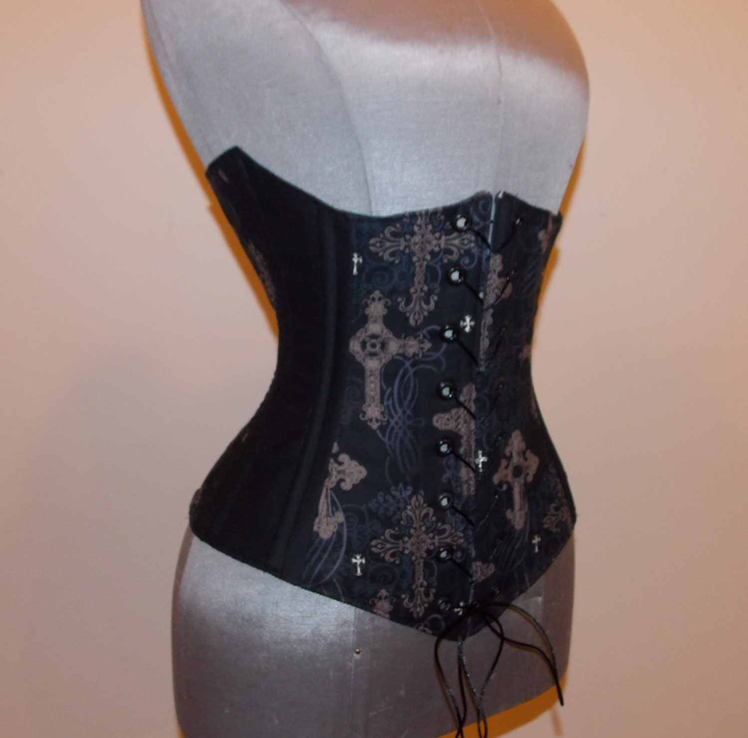 Vampire Hunter - Custom Size - Ornate Gothic Cross Under-Bust Corset - by LoriAnn Costume Designs