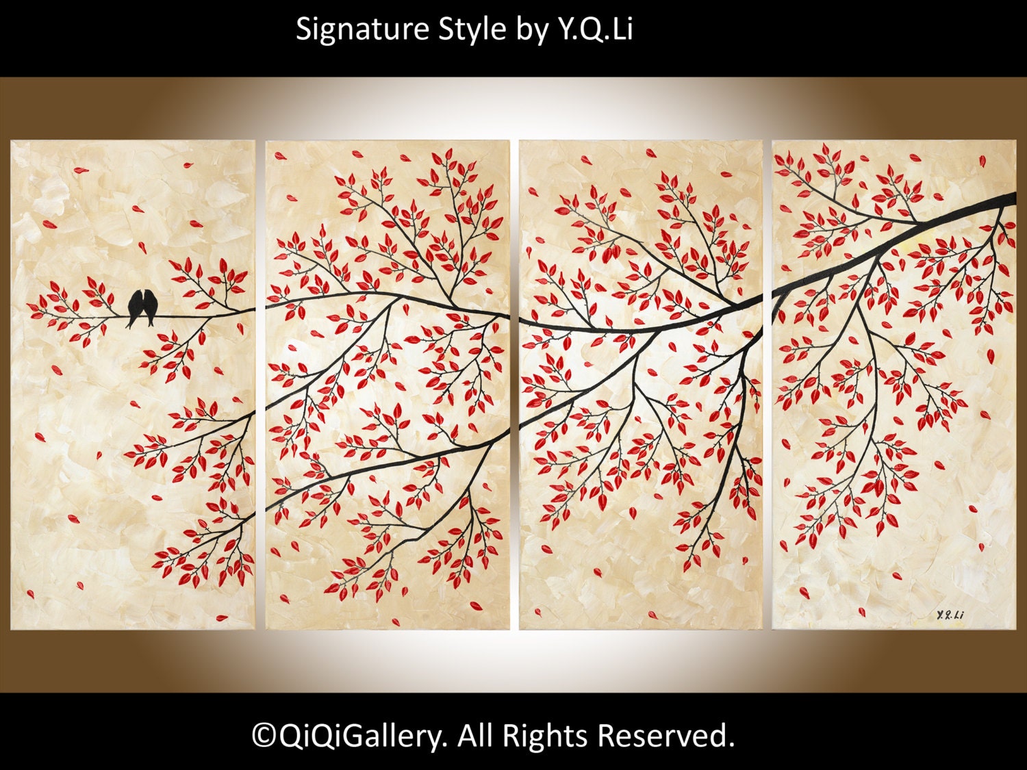 Original birds Painting  Heavy Texture Impasto Palette Knife Tree Love Birds Wall Décor "Our Love Begins Anew"