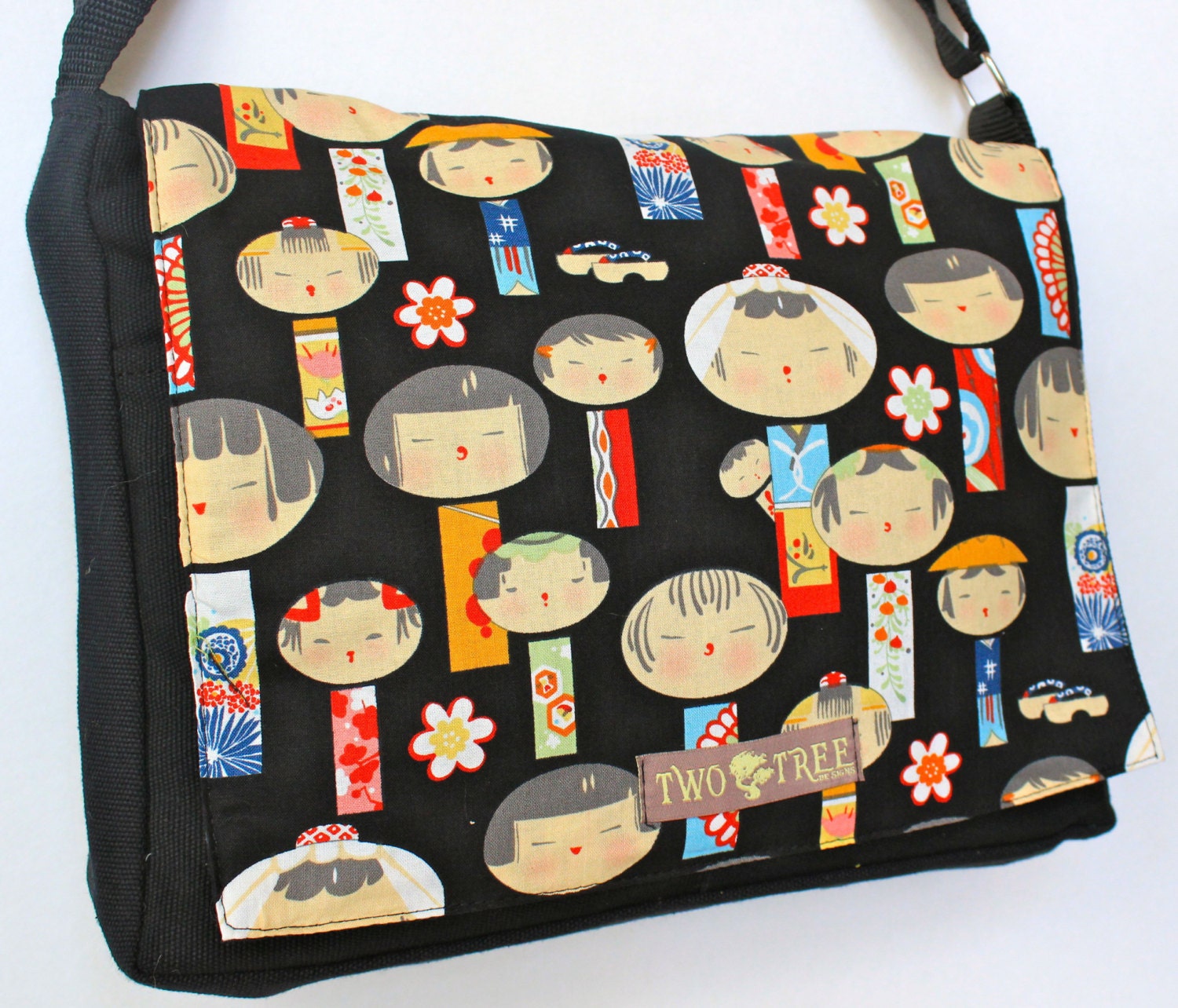 Black Japanese KOKESHI Dolls MESSENGER Book Laptop Diaper BAG