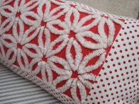 French Cottage 12x24 Vintage Chenille White Daisy Red Dot Shabby Chic Pillow