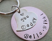 Personalized Love You Daddy Keychain - Father Dad Daddy - Hand-Stamped Custom Names - K28