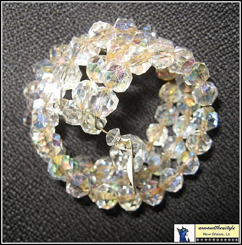 Vintage 1950s Bracelet Aurora Borealis Crystal 3 Row Wrap Around Small 6" Petite