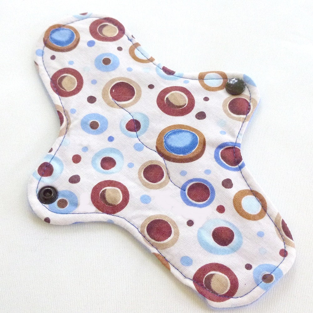 ULTRATHIN Reusable Cloth Pantyliner mini pad with wings - Blue Mod Polka Dot -  quilter's cotton top