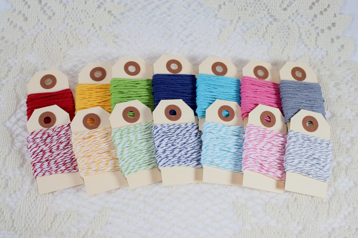 Solid and Striped Baker's Twine Sampler - 14 Color Sampler - 5 Yds of each color
