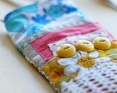 Juju Bag of Vintage Blue-  modern medicine pouch  in  Vintage scrappy shabby chic style