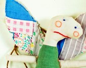 Guardian Angel  Fairy softie with vintage quilt wings - on sale