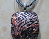 Fused Glass Pendant with ribbon necklace: Crazy Mazy
