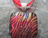 Fused Glass Pendant with ribbon necklace: Vivid Zebra