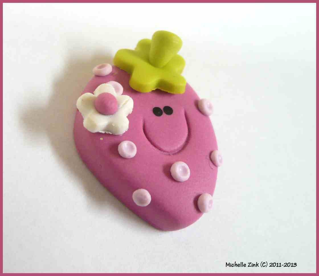 Polymer Clay Bead or Bow Center Smiling Pink Strawberry