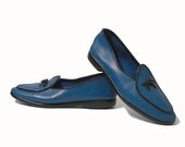 Vintage Cobalt Blue Belgian Shoes Leather Loafers 5N