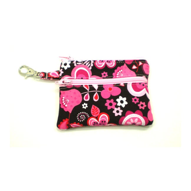 Small Zippered Wallet Change Purse Gadget Case Pink and Brown Flowers