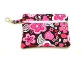 Larger Zippered Wallet Change Purse Gadget Case  Pink and Brown Flowers