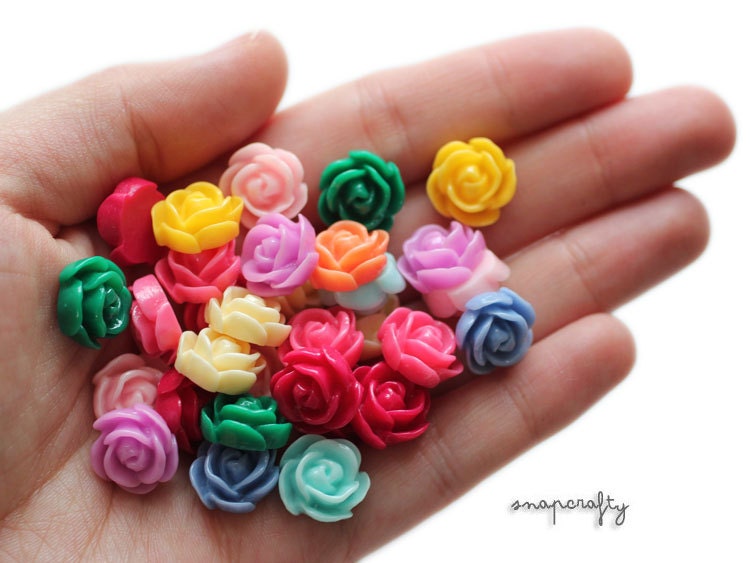 20pc assorted colors petite rose resin cabochons, 12mm, perfect for earrings and rings