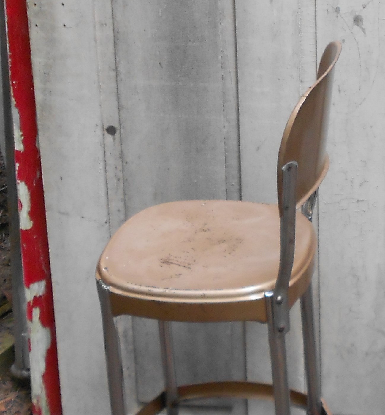 VINTAGE METAL STOOL, retro industrial chic, kitchen chair, shabby chic seat, brown taupe choc