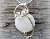 White Mop Shell Silver Wire Wrapped Pendant Necklace