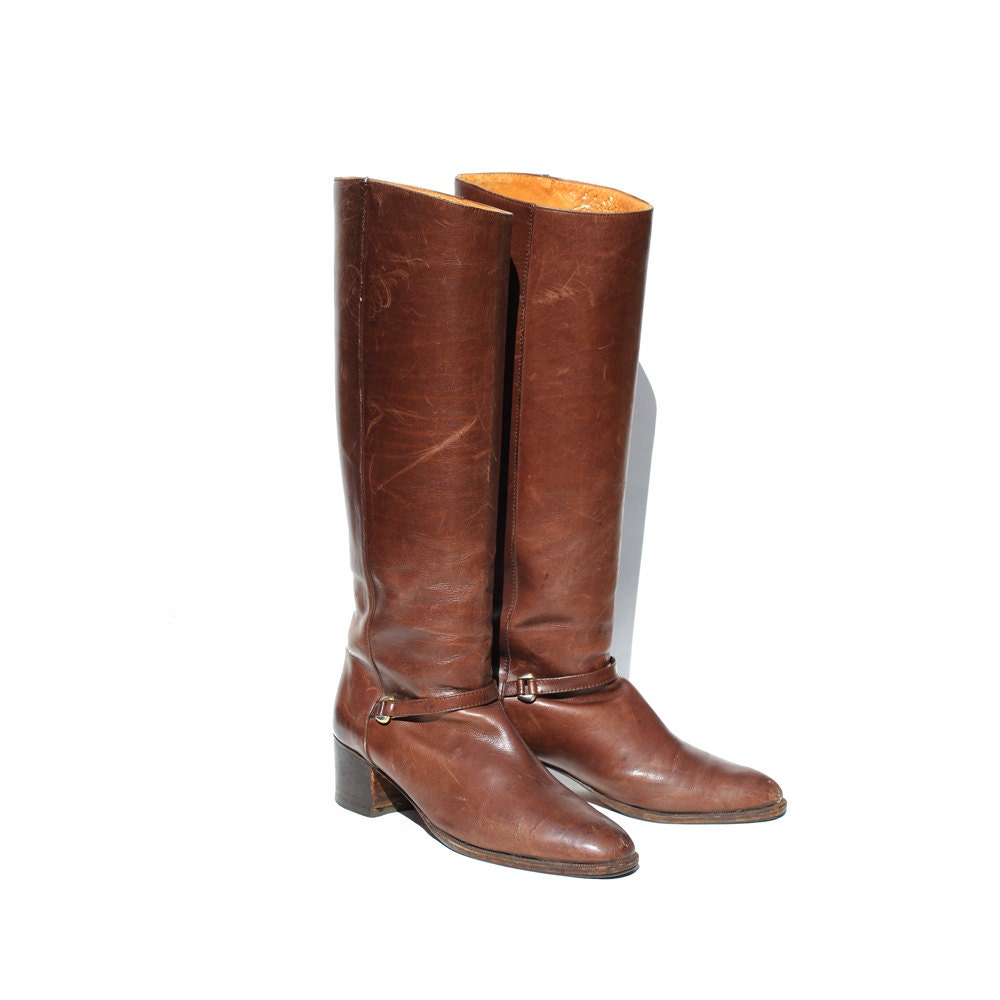 size: 8.5  Chocolate Pudding Brown Italian Leather Tall Boots