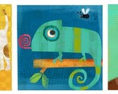 Three Prints (8" x 10") Bear, Dog, and Chameleon