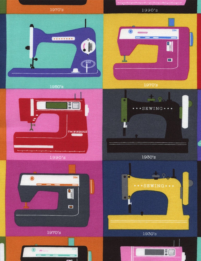 SEWING MACHINES Multi-Color Pop Art - Cotton Quilt Fabric - by the Yard