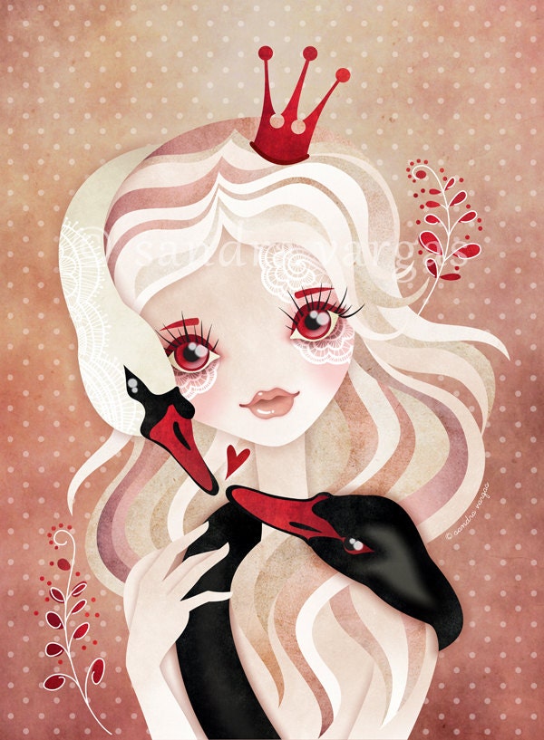 Swan Princess 8 x 10 inches Digital Illustration Art Print by Sandra Vargas