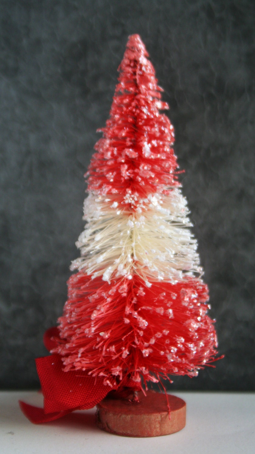 Valentine Red and White Striped Vintage Style Bottle Brush Tree