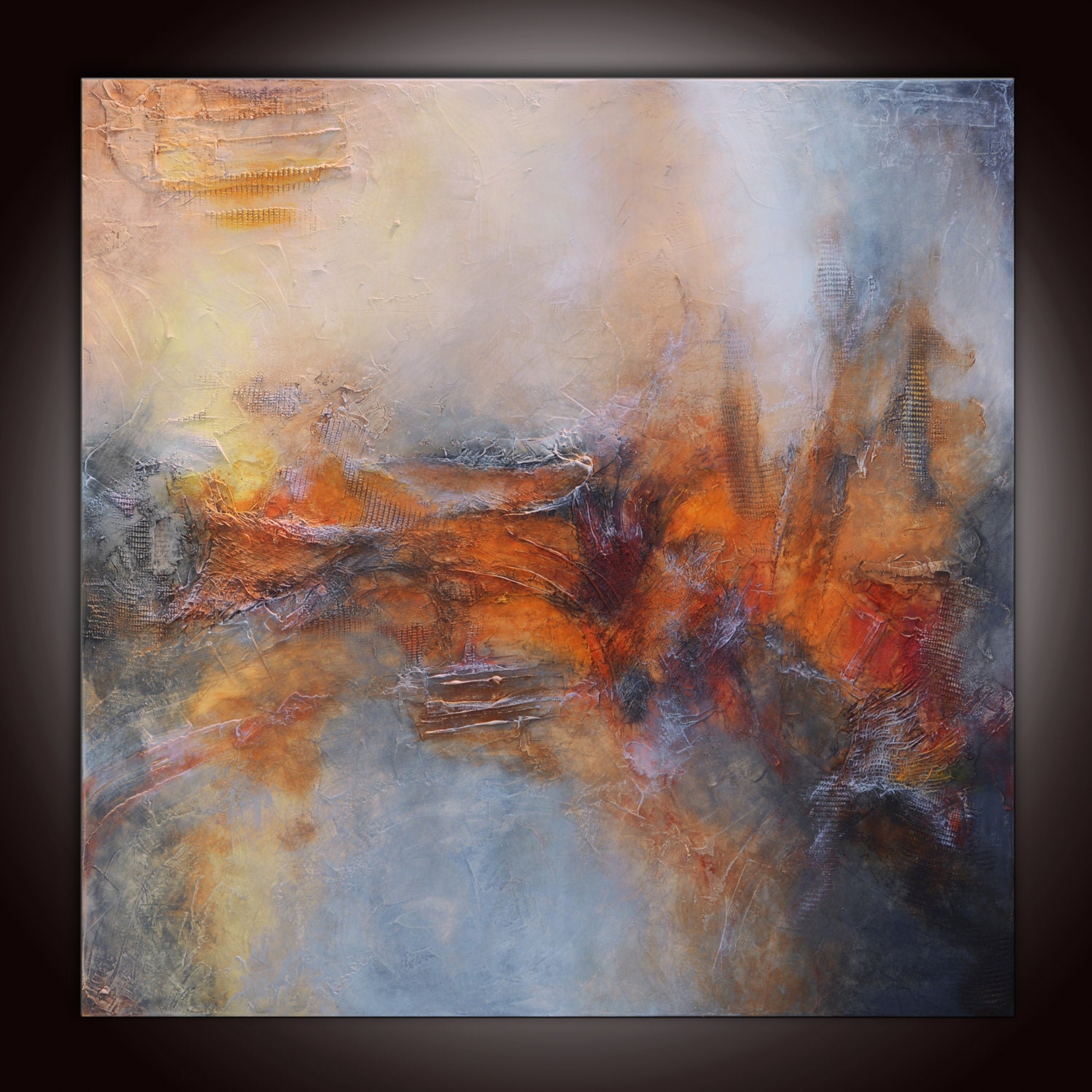 Abstract Painting, Large Abstract Painting, Textured Original Painting, Orange Red Painting by Andrada - 48x48