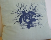 Willywaw Block Island Sea Turtle Screen Printed pillow, cotton faille, ticking back