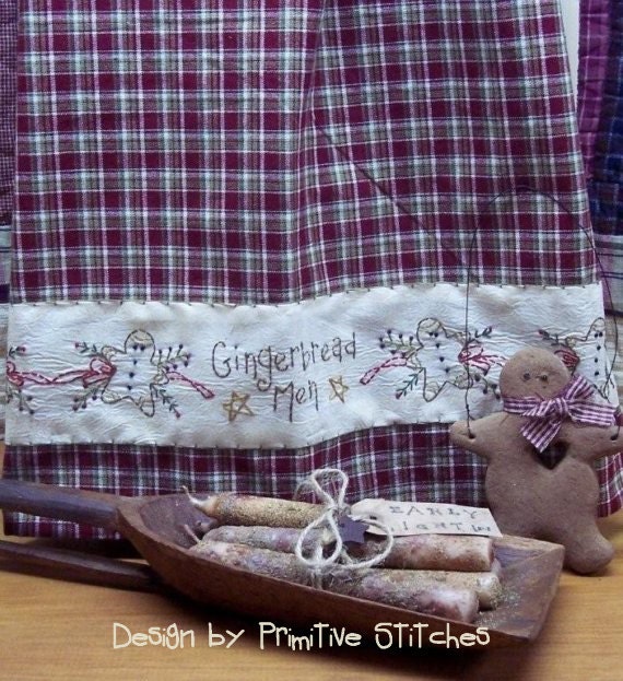 Gingerbread Men Towel Band-Primitive Stitchery  E-PATTERN-Instant Download